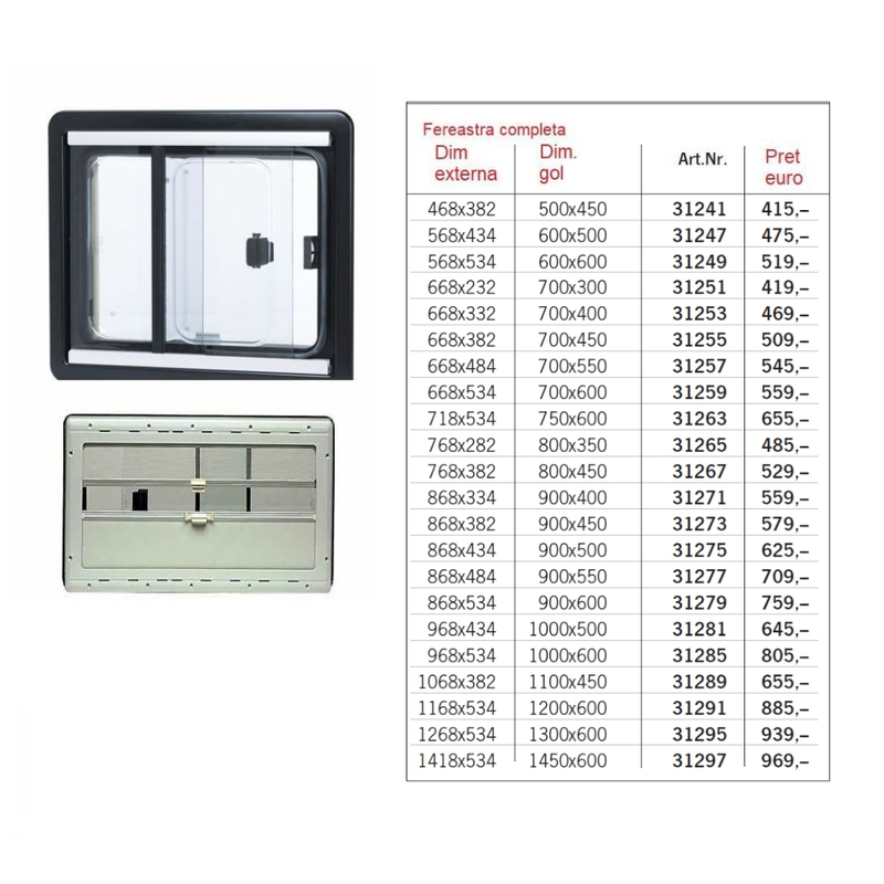 geam ACRYL culisant complet Dometic Seitz S4